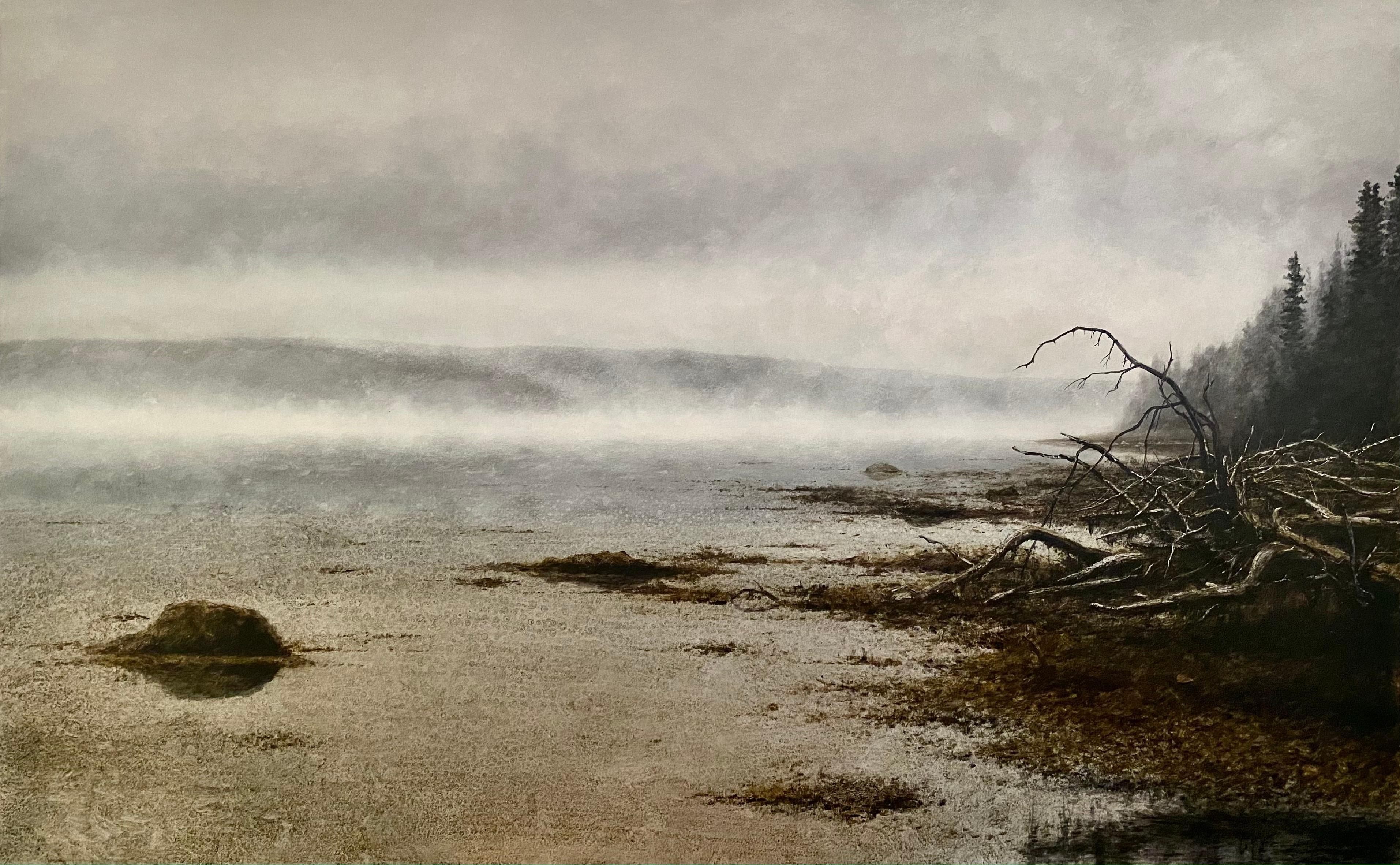 Lisa Lebofsky Landscape Painting - "After the Rain" seascape painting, foggy beach