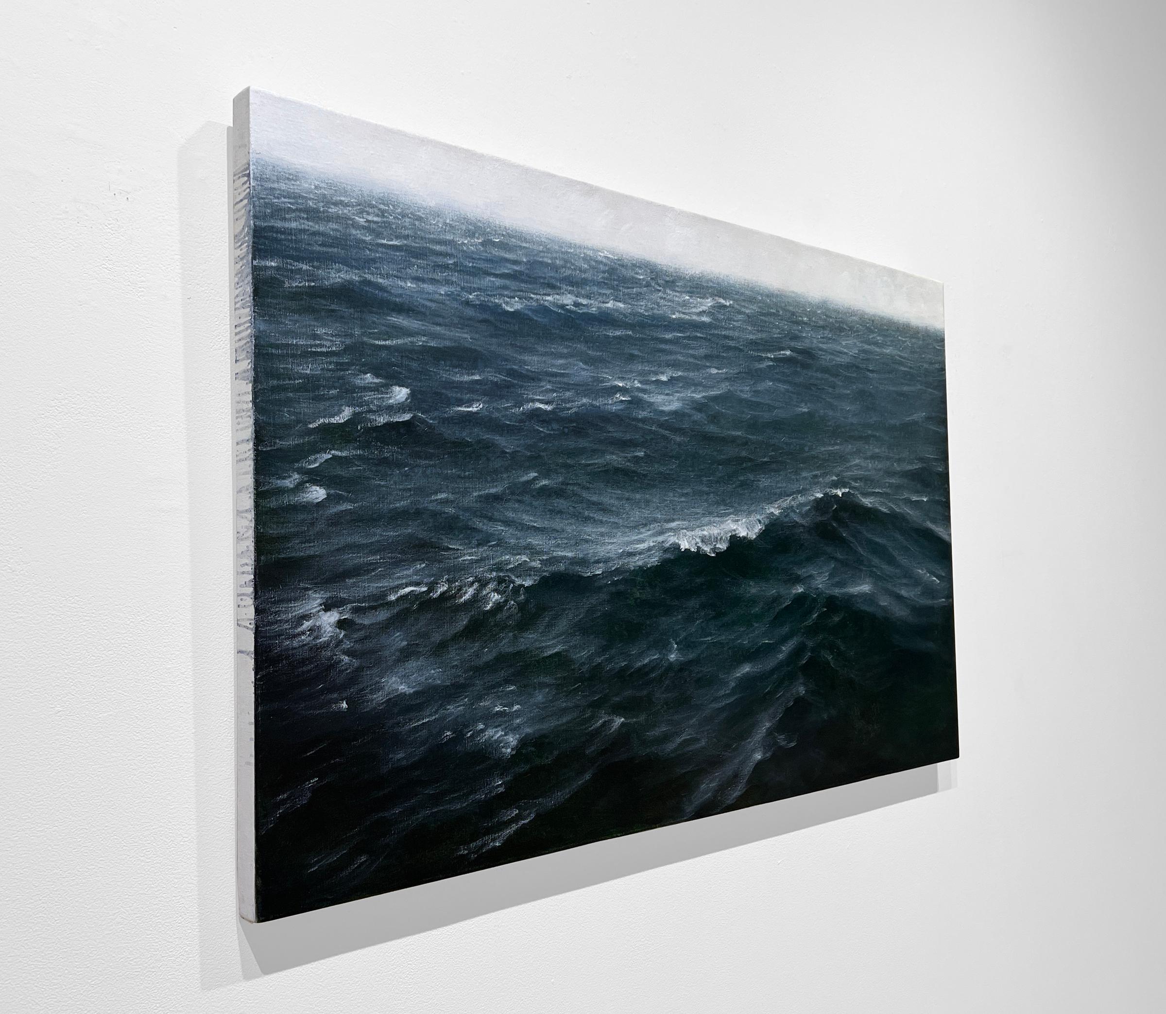ATLANTIC SWELL 13, dark ocean, waves, stormy, photorealism, water, waterscape - Contemporary Painting by Lisa Lebofsky