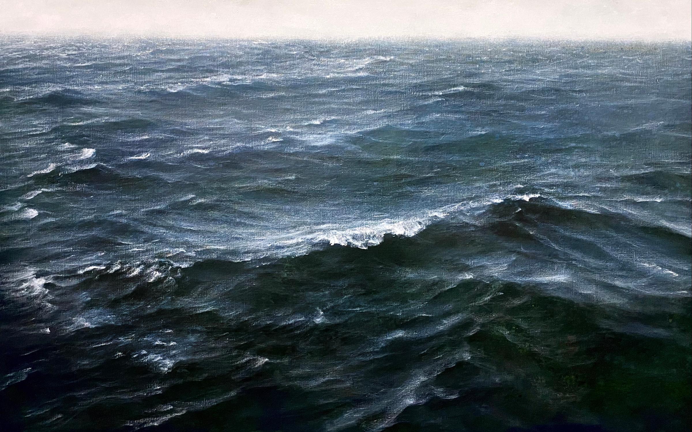 Lisa Lebofsky Landscape Painting - ATLANTIC SWELL 13, dark ocean, waves, stormy, photorealism, water, waterscape