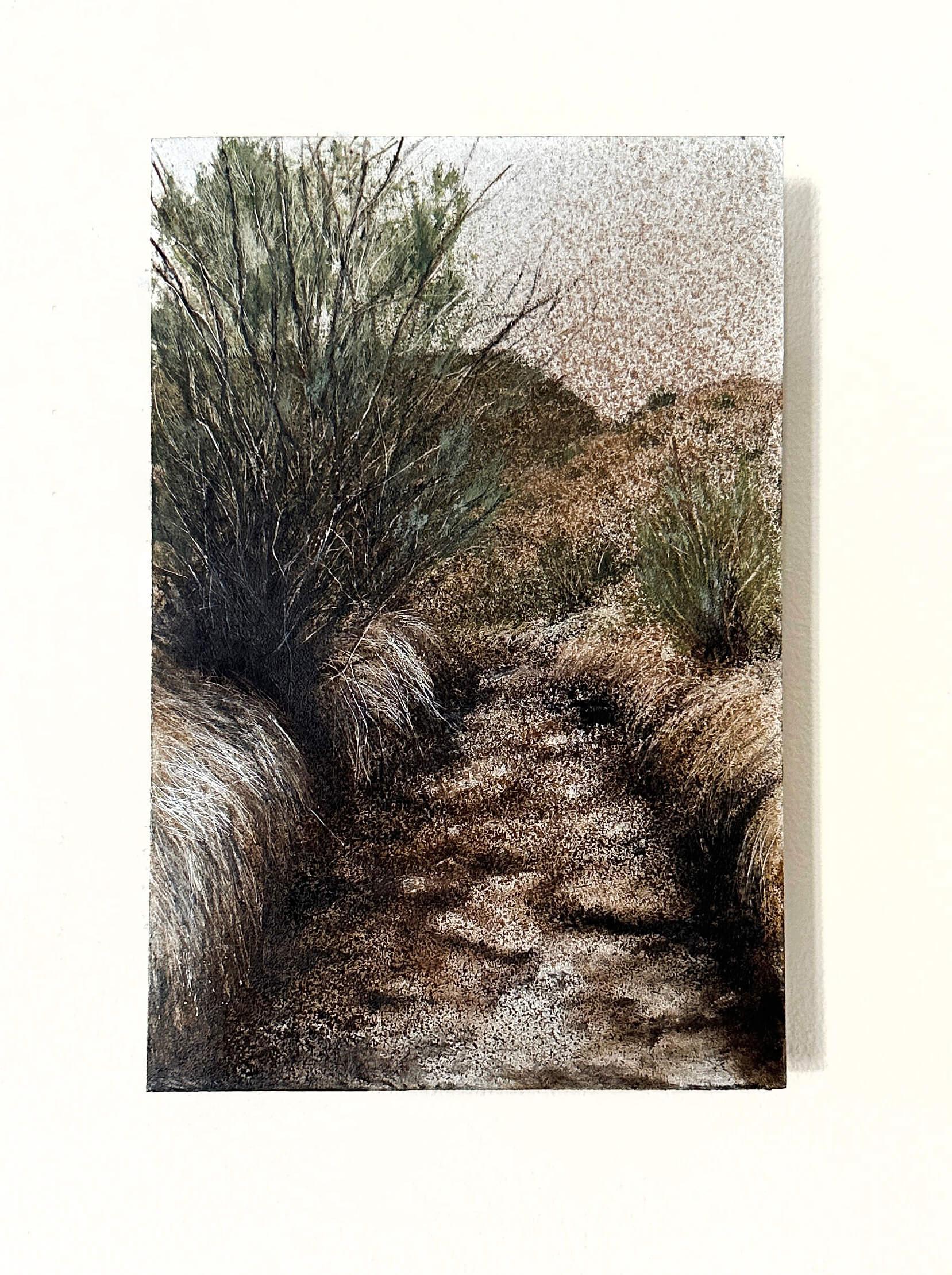Tamarisk Invasion, Original Dirt and Oil Painting - Brown Figurative Painting by Lisa Lebofsky