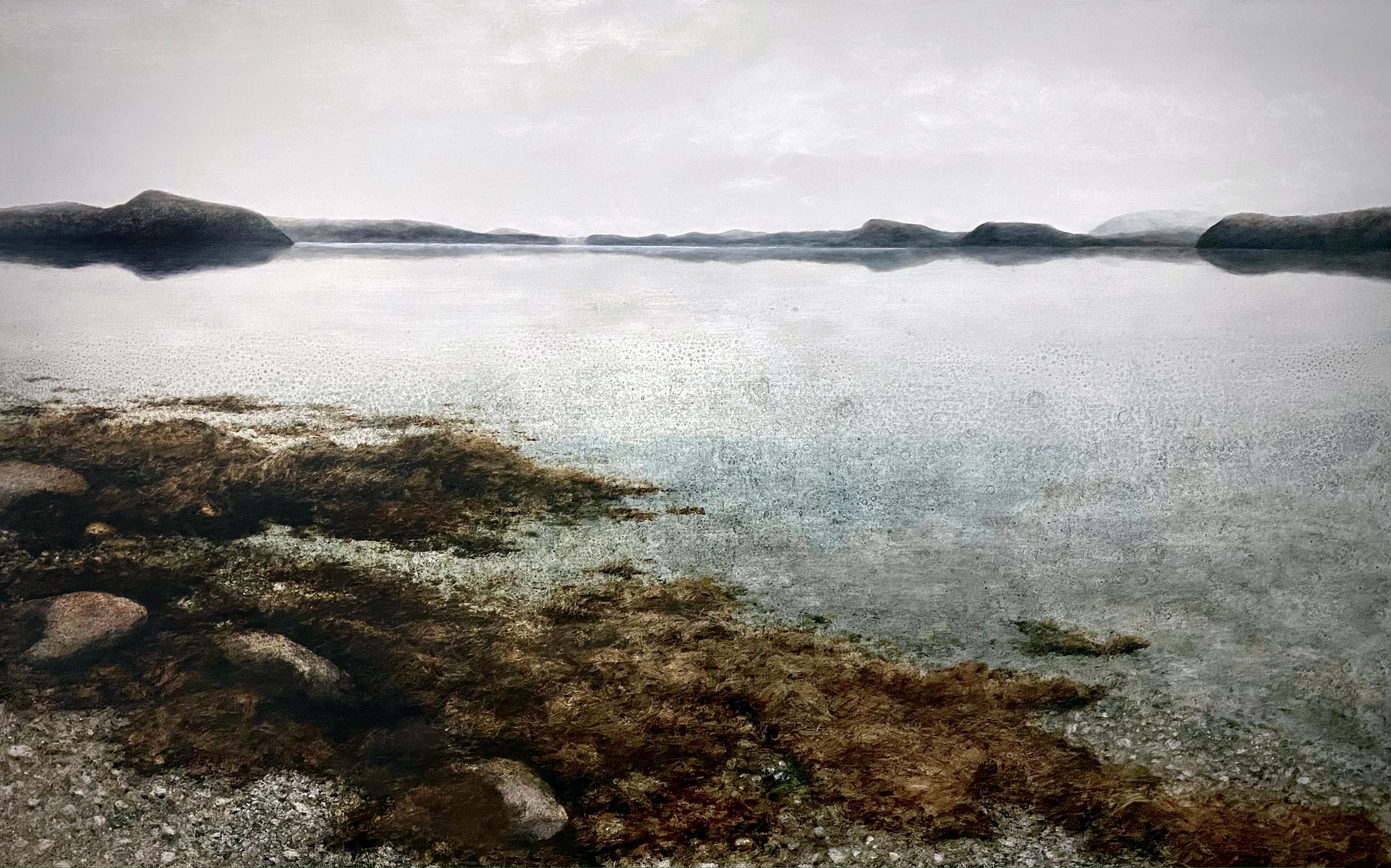 Lisa Lebofsky Landscape Painting - THAT FOGGY MORNING ON THE SOUND, waterscape, lake, photorealism