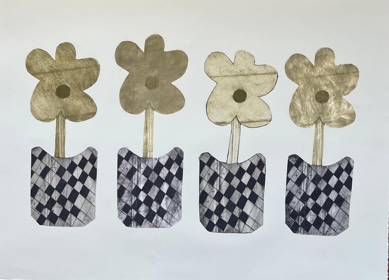 Lisa Lightman - Four Flower Pots, green and black collage print For ...