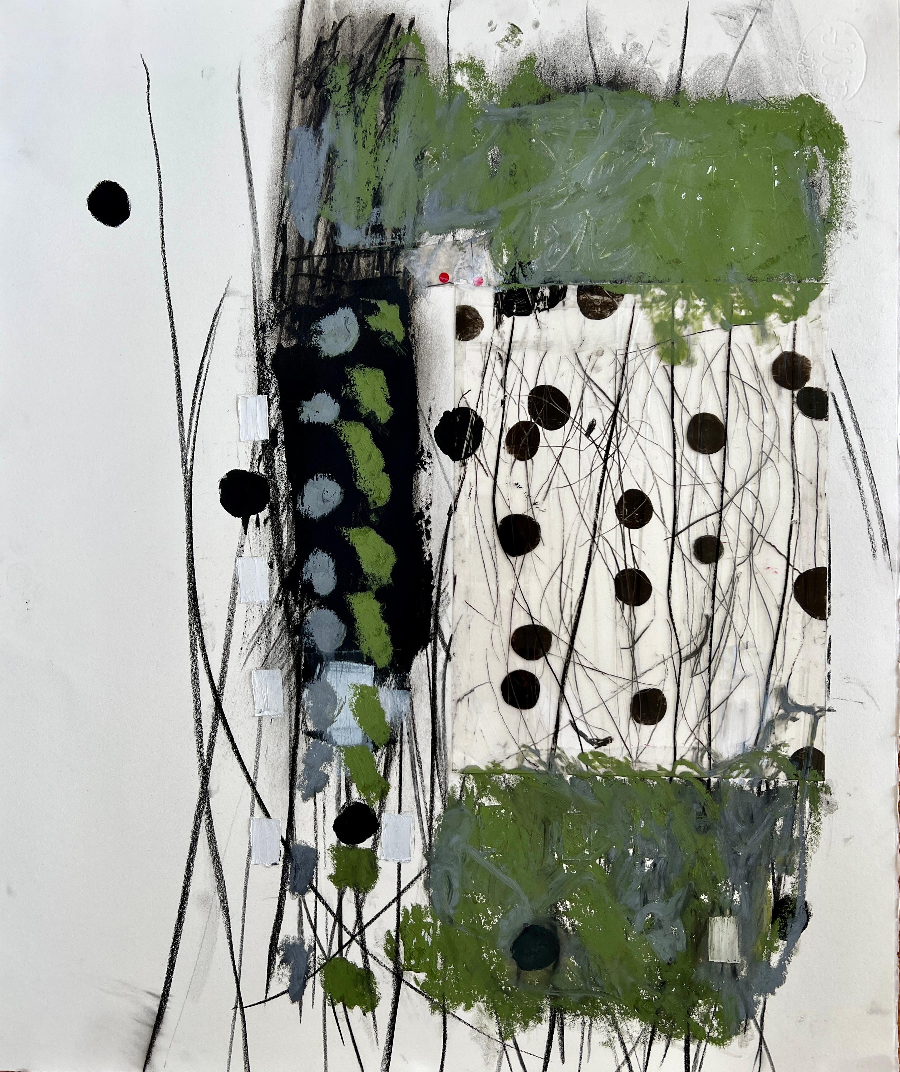 Grass Five, huile et graphite, contemporain, botanique, abstrait, collage