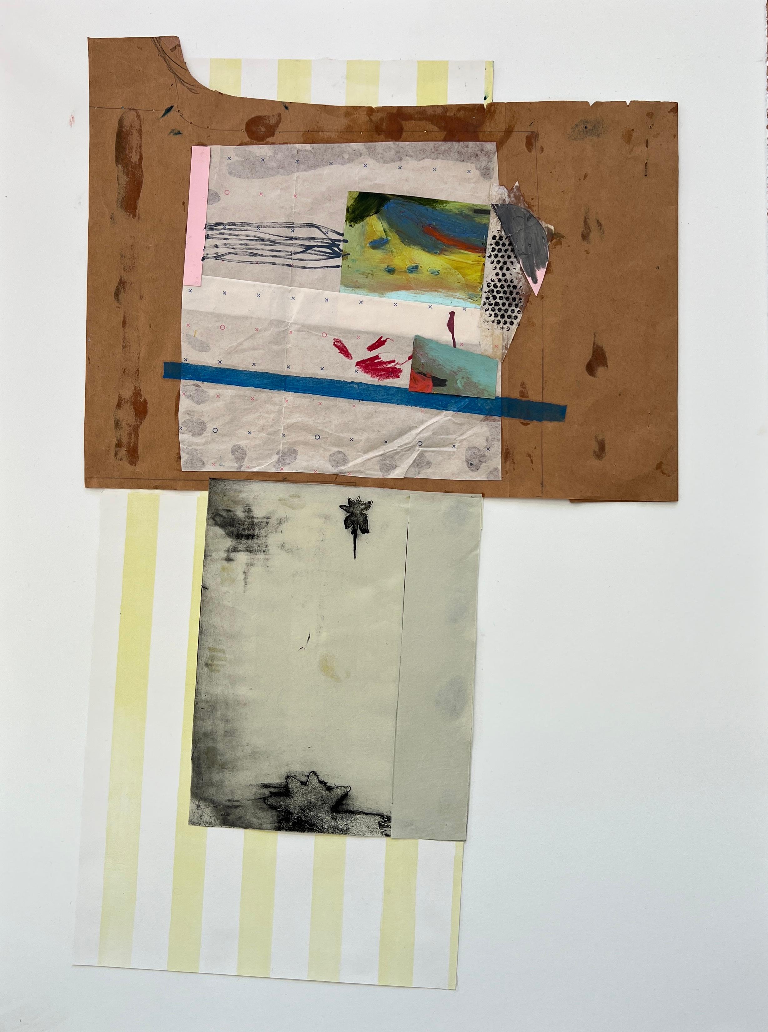 Montana Landscape, No. 2 From the Car: Collage on Paper, with Collaged drawings  - Mixed Media Art by Lisa Lightman