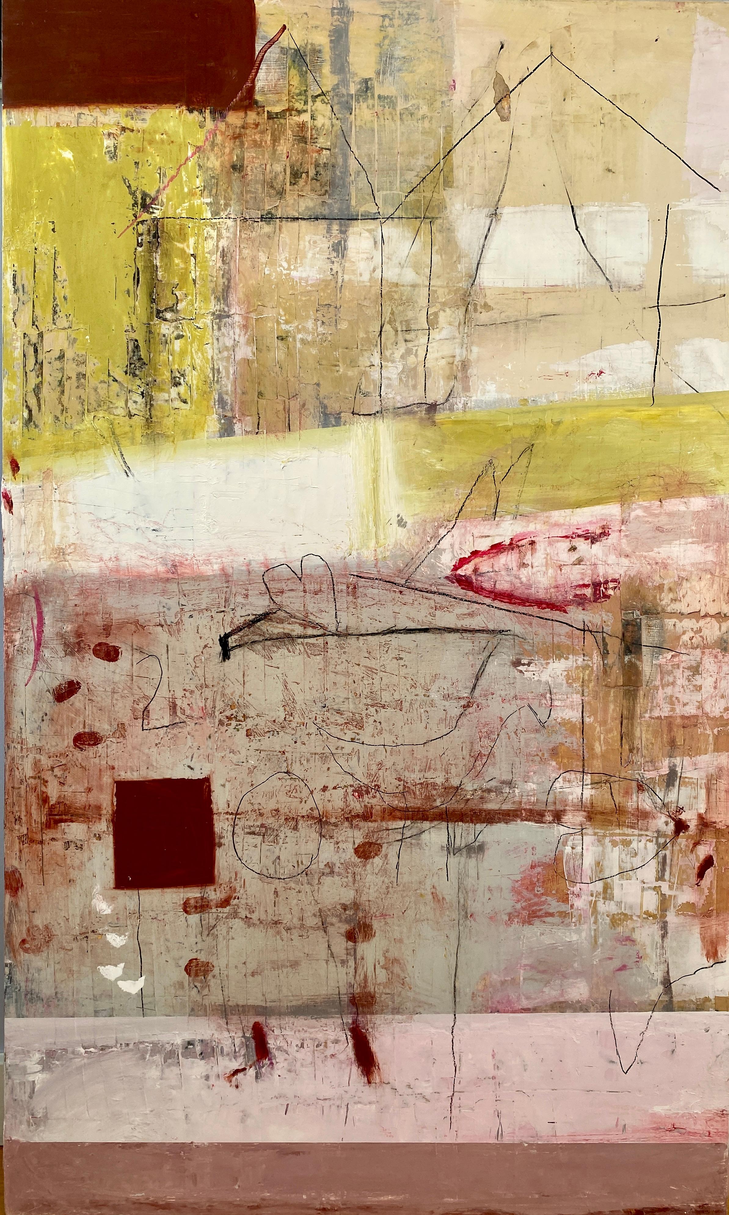 School Wall in Africa: collaged paper on board, 2015 - Mixed Media Art by Lisa Lightman