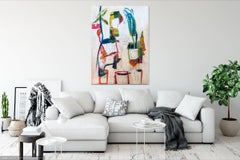 The Dream of a Garden, botanical, white, blue, red on board