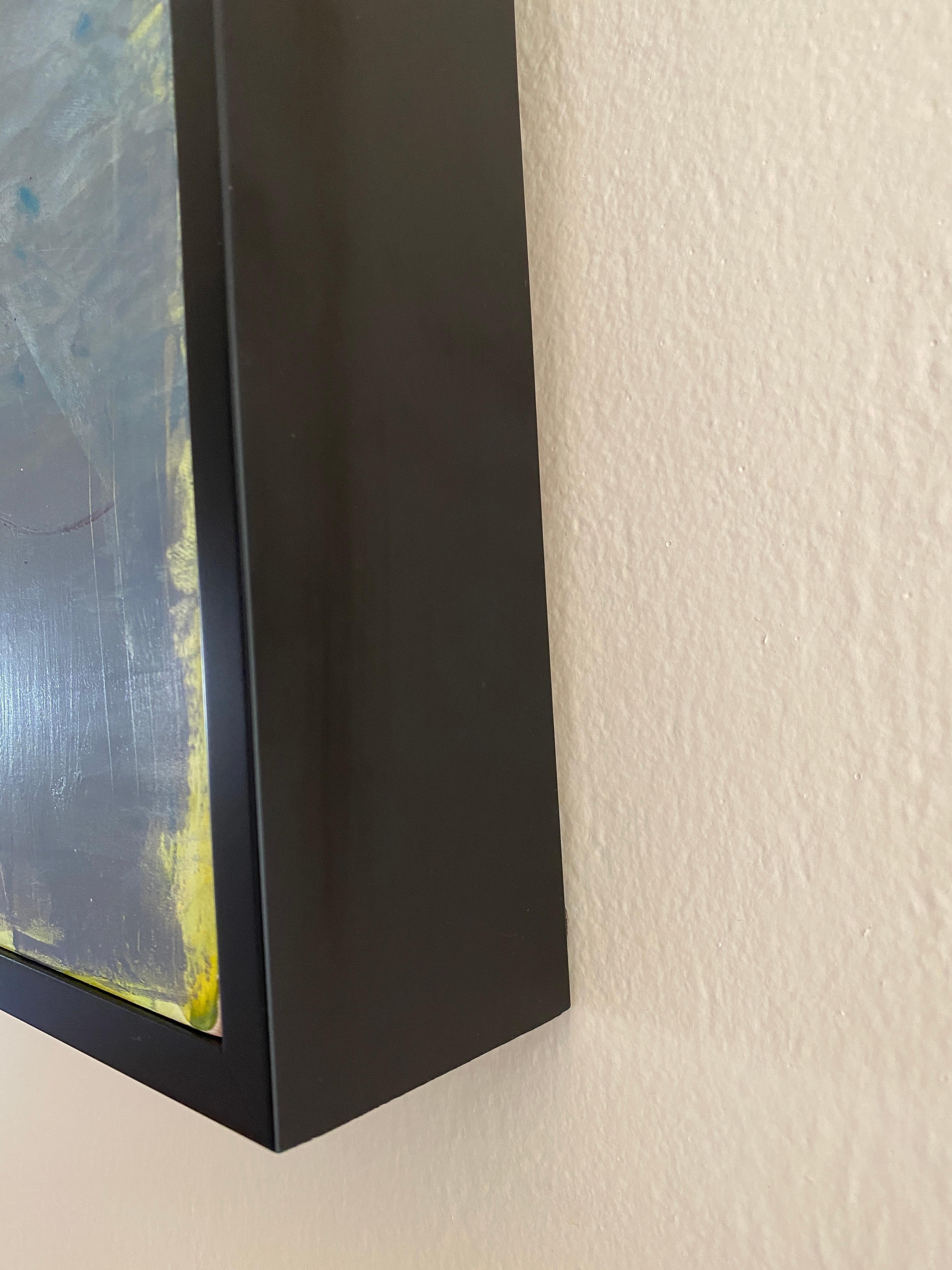 Es ist: Triptychon, abstrakt auf Karton, blau und grün (Schwarz), Abstract Painting, von Lisa Lightman