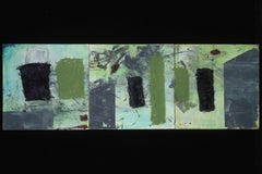 As It Is: Triptych, abstract on board, blue and green