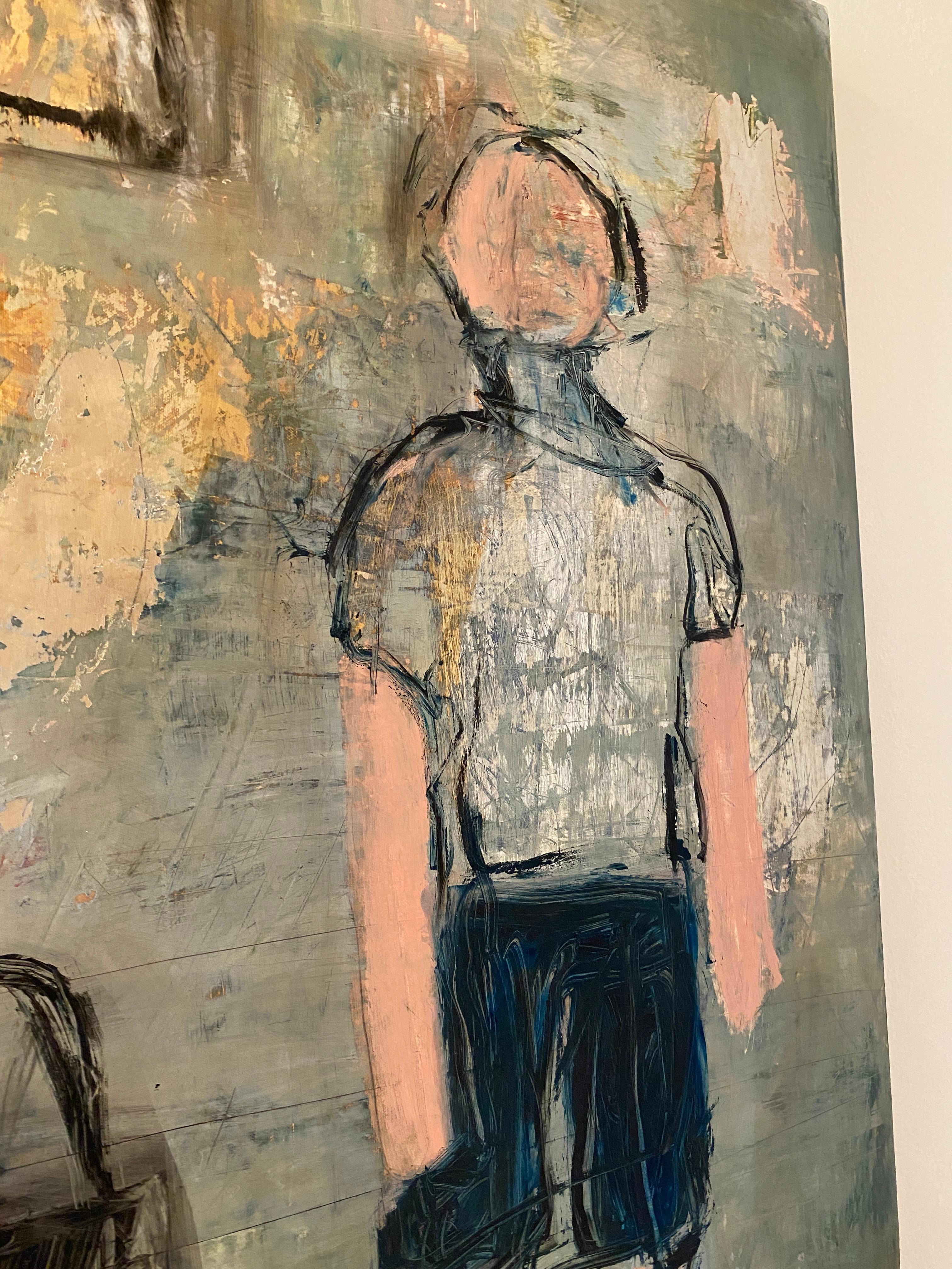 Avant le début : figuratif, huile, graphite sur toile sur carton, 2008 - Noir Figurative Painting par Lisa Lightman