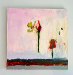 Breaking Through, botanical, white, pink on board