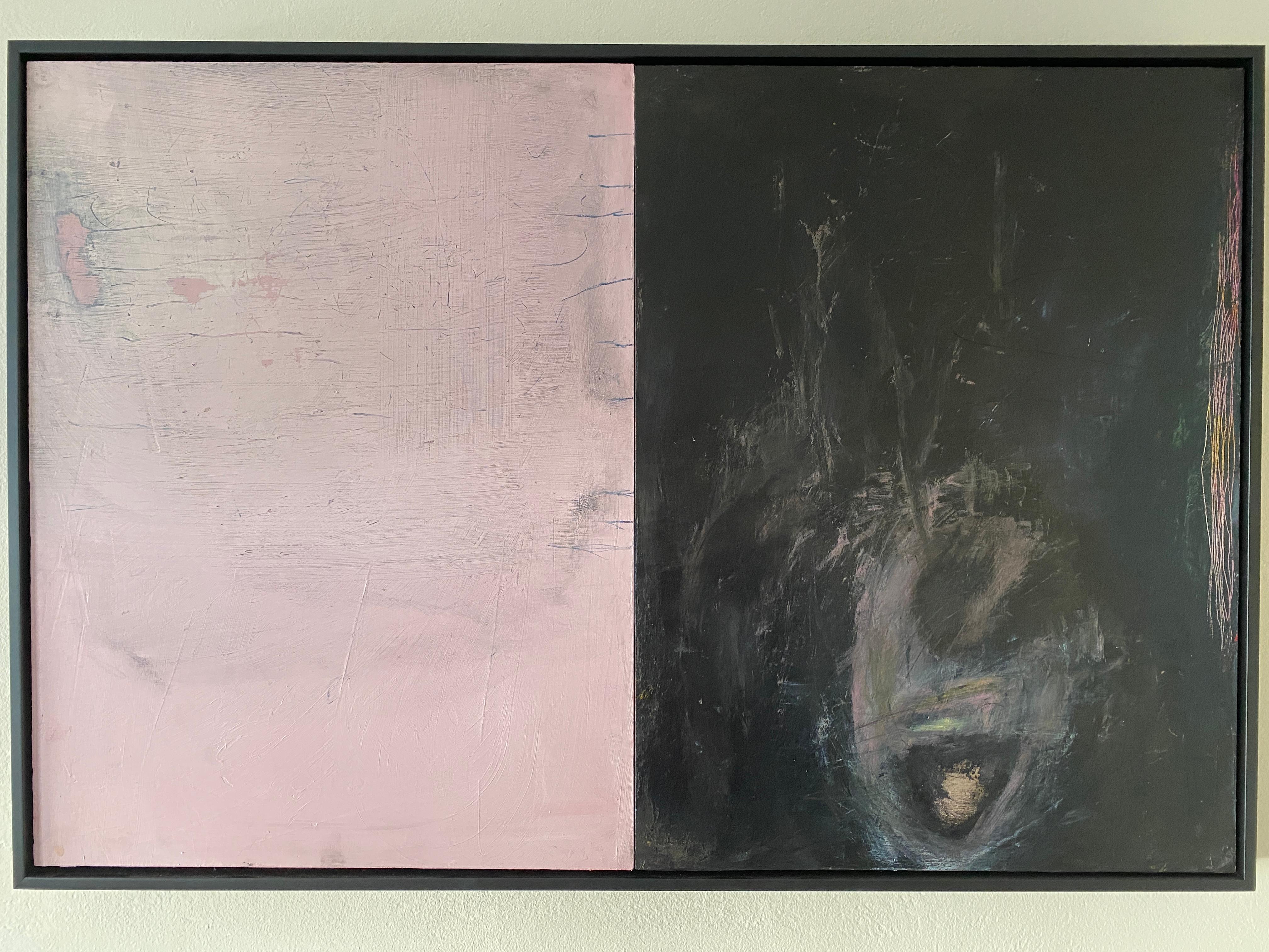 Lisa Lightman Abstract Painting - Committed to the Earth: Black and Pink Minimalist Painting