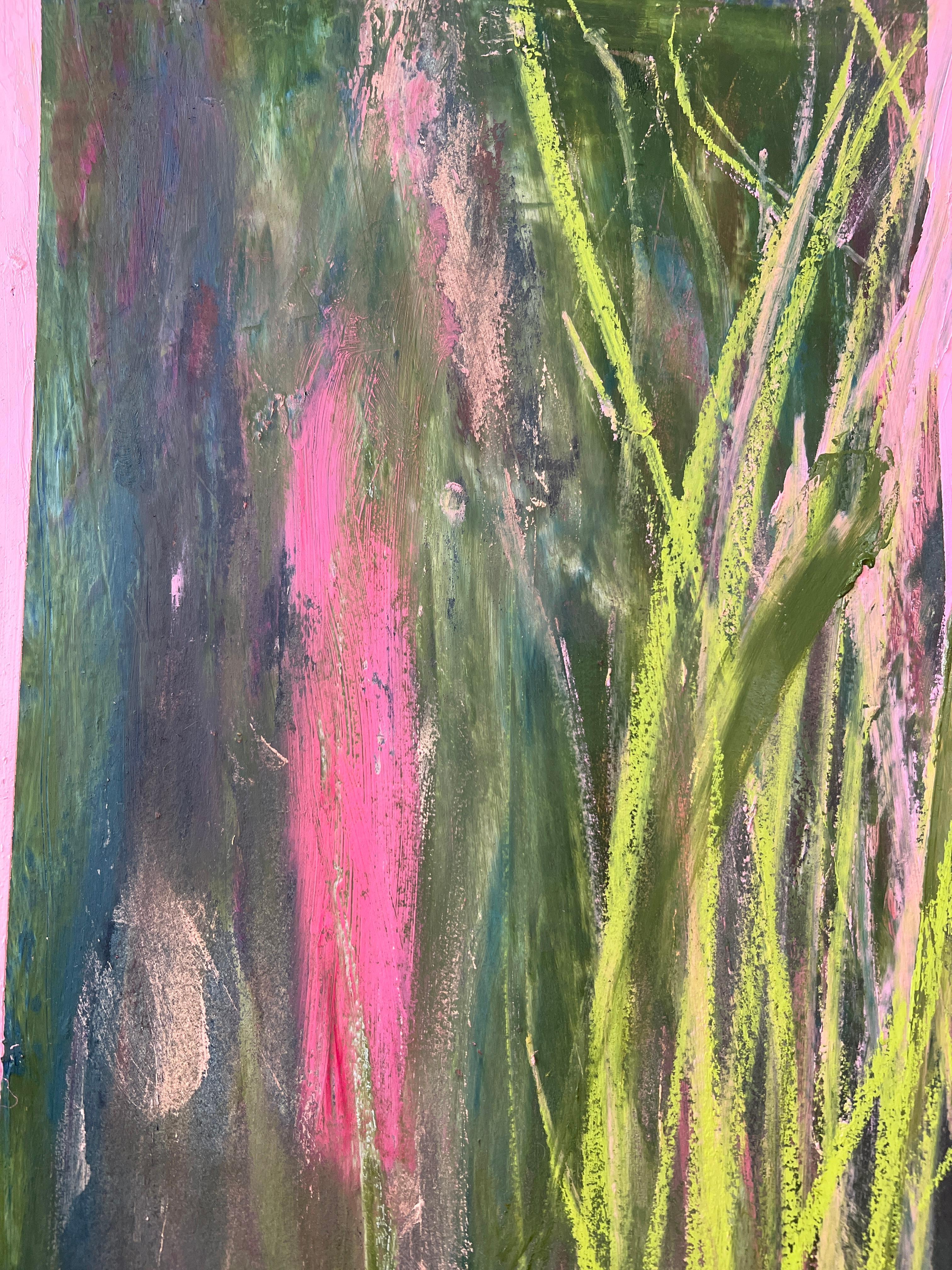 Grass Four pink and green botanical on paper For Sale 1