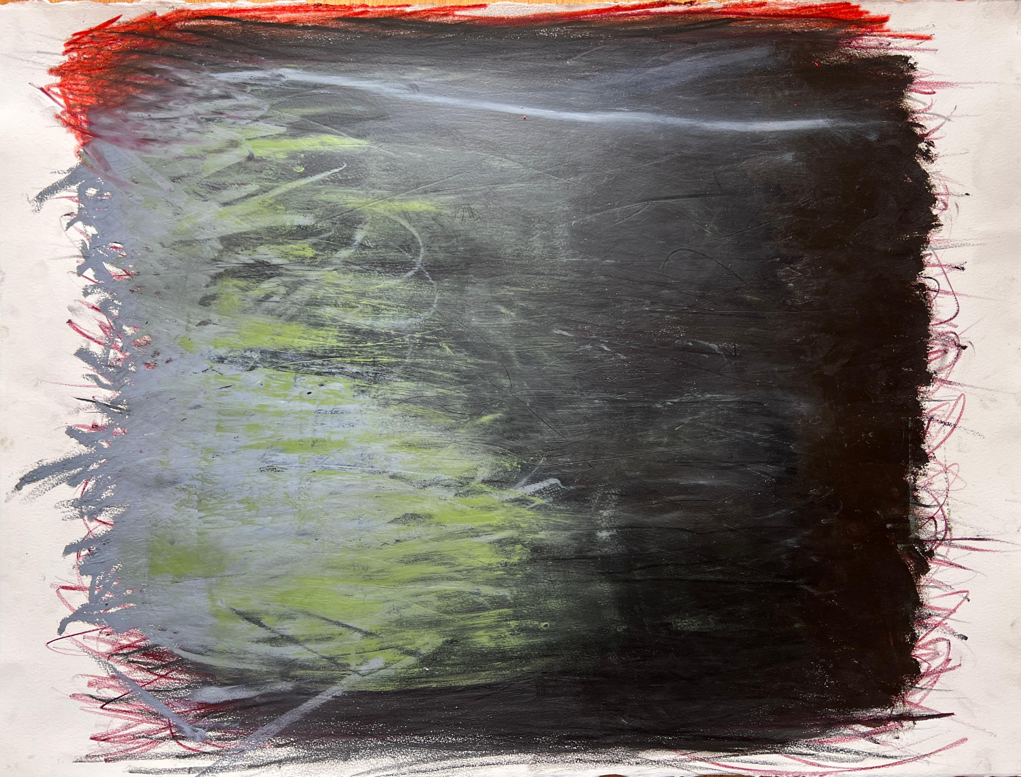 Lisa Lightman Abstract Painting - Grass One, black, gray abstract, botanical