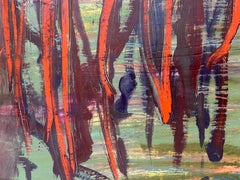 Grass Two, abstract, botanical, blue, green, red, nature