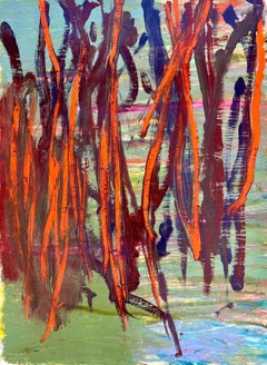 Lisa Lightman - Grass Two, abstract, botanical, blue, green, red, nature Grass Two, abstract, botanical, blue, green, red, nature