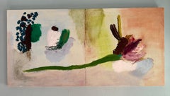 The Resting Queen, botanical, white, blue maroon on board