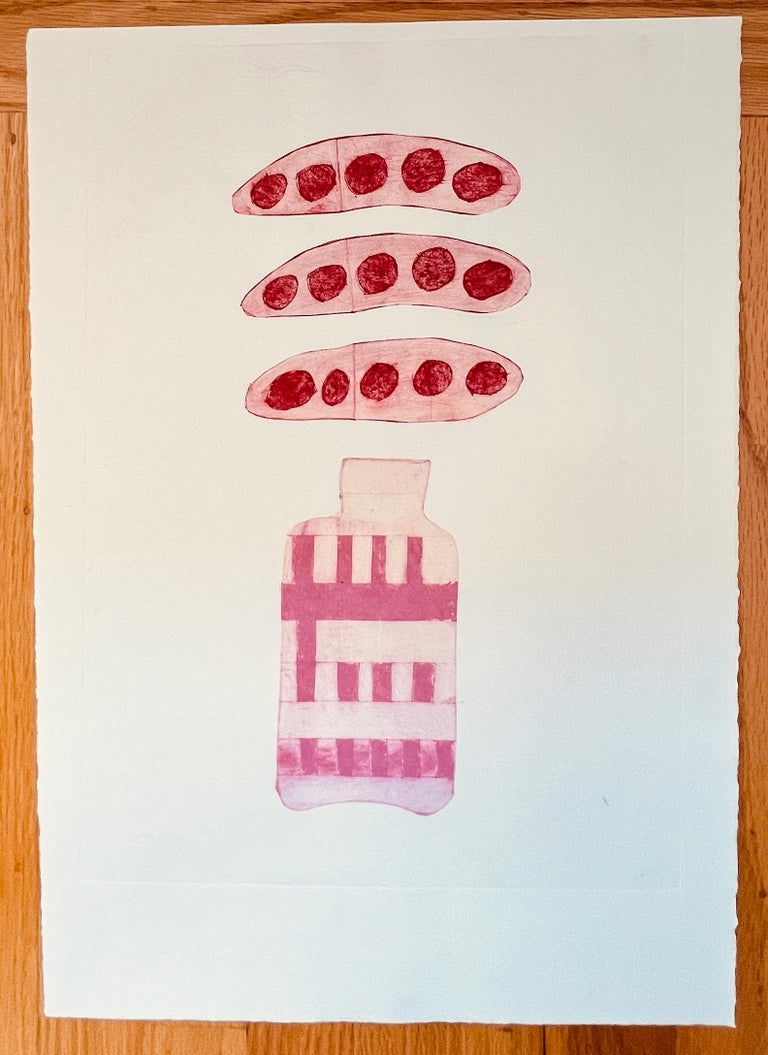 Lisa Lightman - Three Pods Over Vase Red Print Botanical For Sale at ...