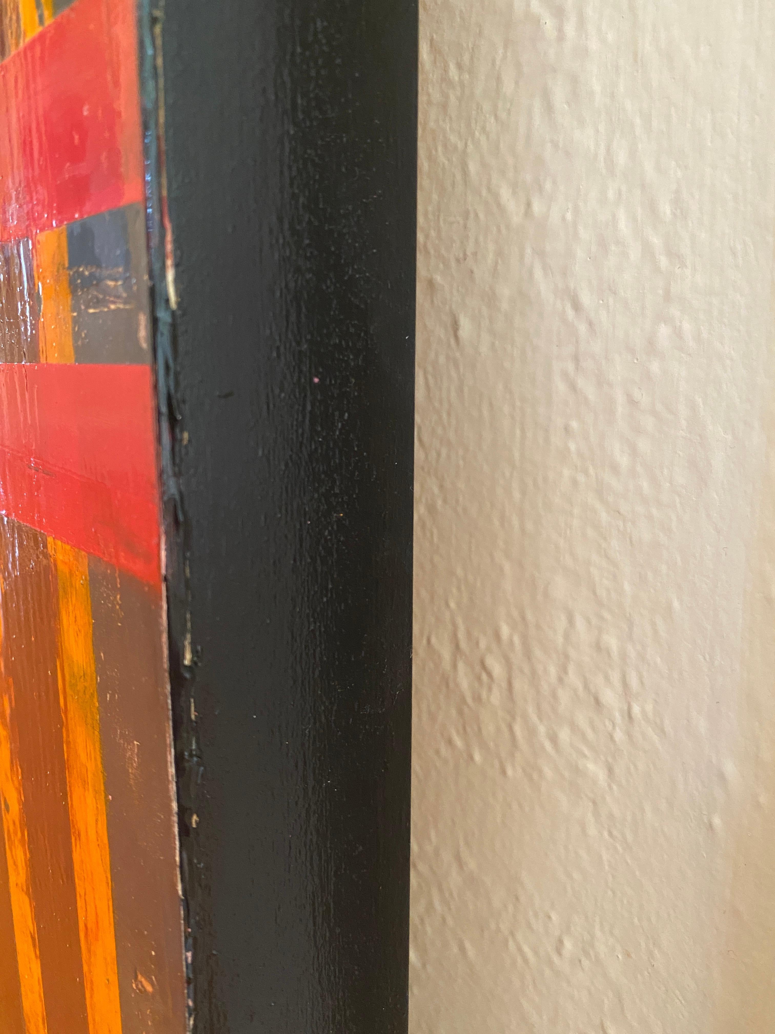 Wall in Florence: red and orange stripes on board, 2019 - Painting by Lisa Lightman