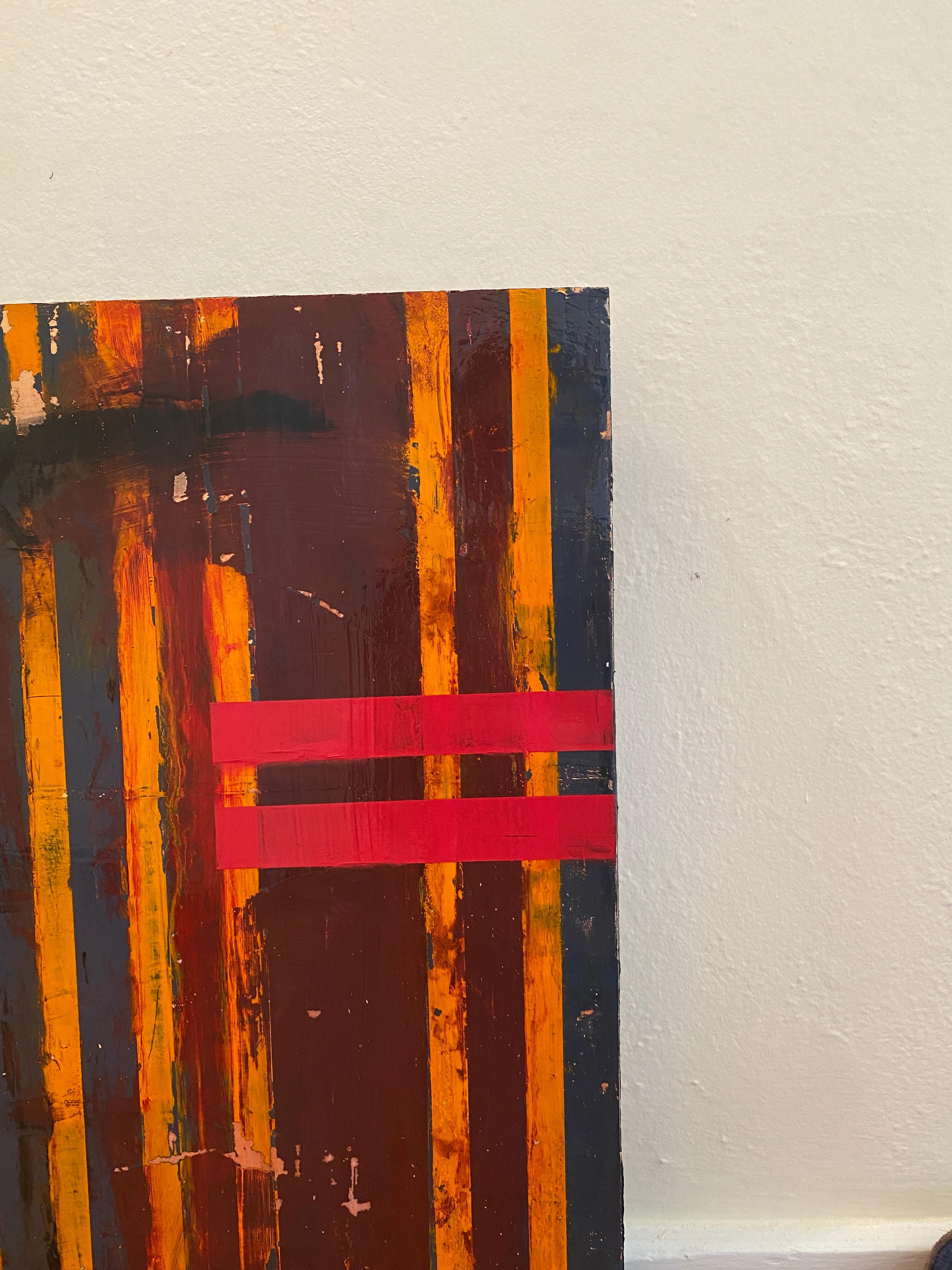 Wandmalerei in Florenz: rote und orangefarbene Streifen auf Karton, 2019 (Zeitgenössisch), Painting, von Lisa Lightman