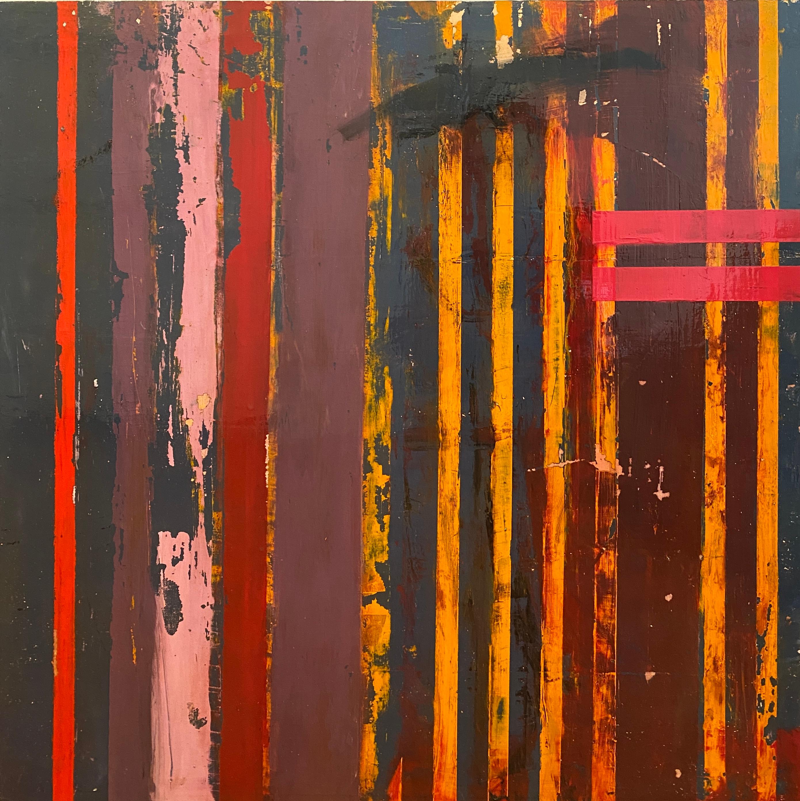 Lisa Lightman Abstract Painting – Wandmalerei in Florenz: rote und orangefarbene Streifen auf Karton, 2019
