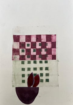 Bol avec feuilles, bleu, vert monoprint