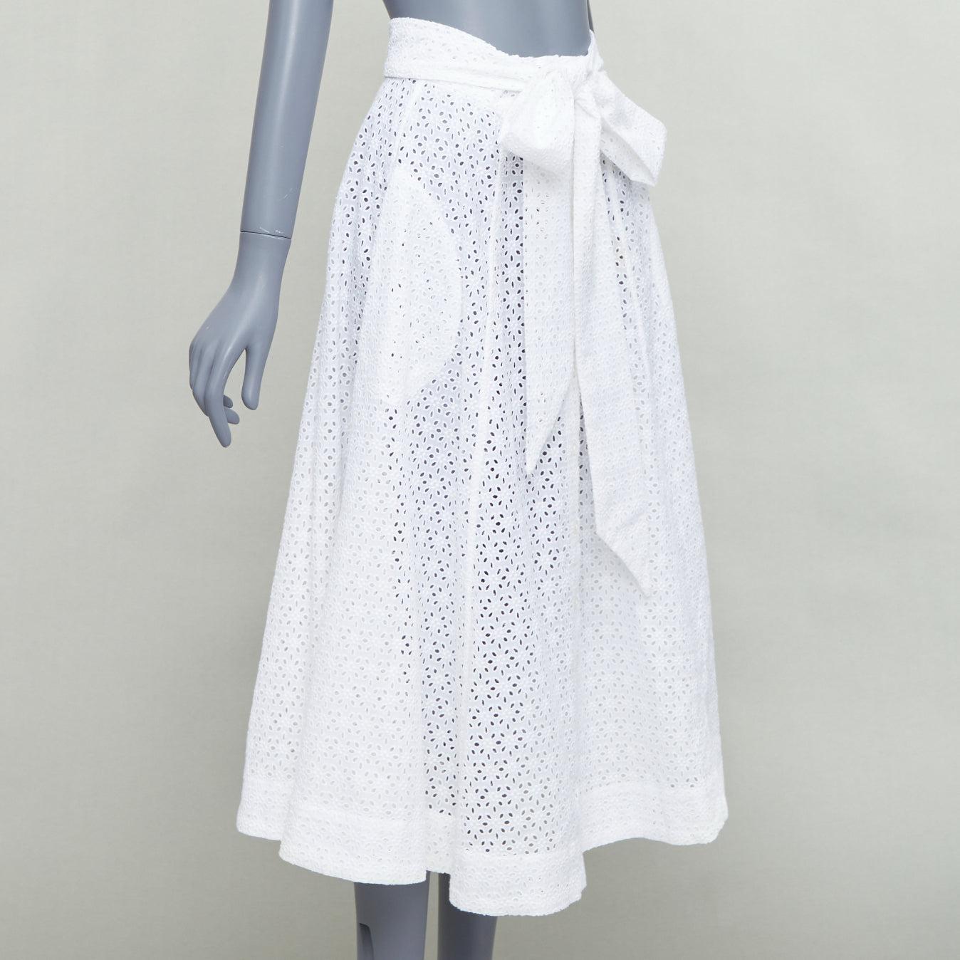 Gray LISA MARIE FERNANDEZ Beach white cotton embroidery anglais button down skirt XS For Sale