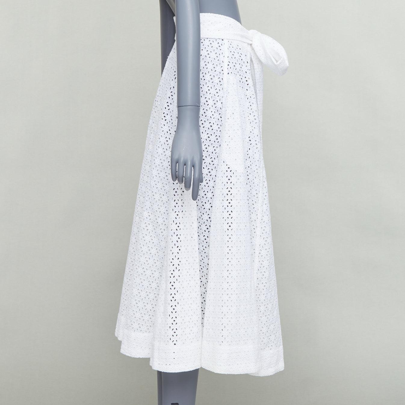 LISA MARIE FERNANDEZ Beach white cotton embroidery anglais button down skirt XS In Good Condition For Sale In Hong Kong, NT