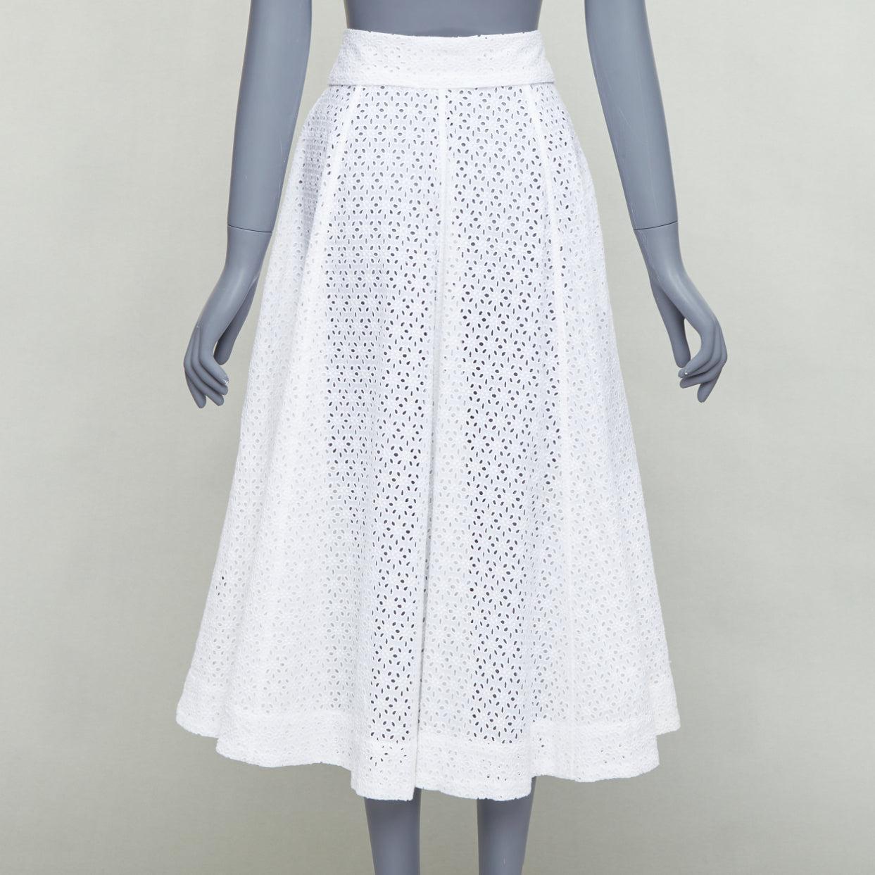 Women's LISA MARIE FERNANDEZ Beach white cotton embroidery anglais button down skirt XS For Sale