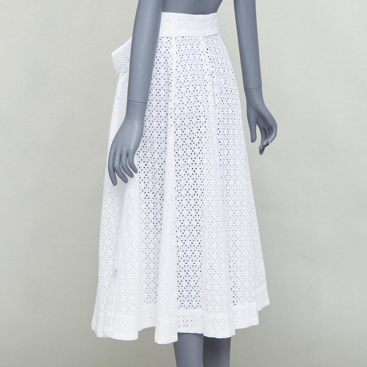LISA MARIE FERNANDEZ Beach white cotton embroidery anglais button down skirt XS For Sale 1