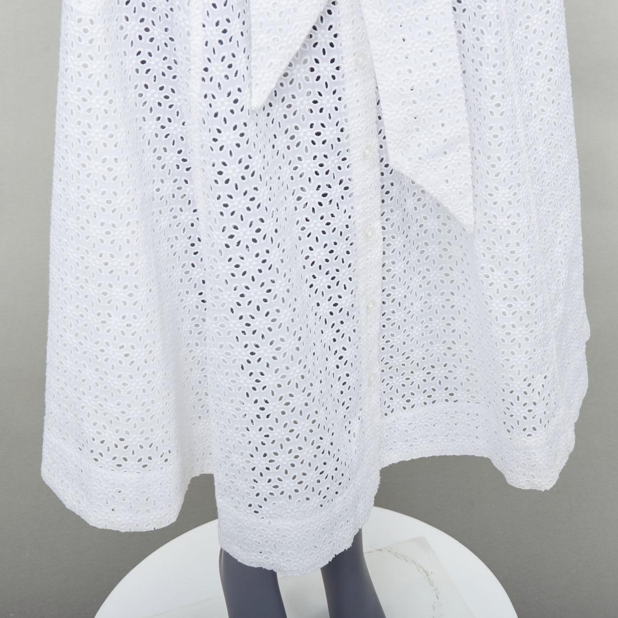 LISA MARIE FERNANDEZ Beach white cotton embroidery anglais button down skirt XS For Sale 2