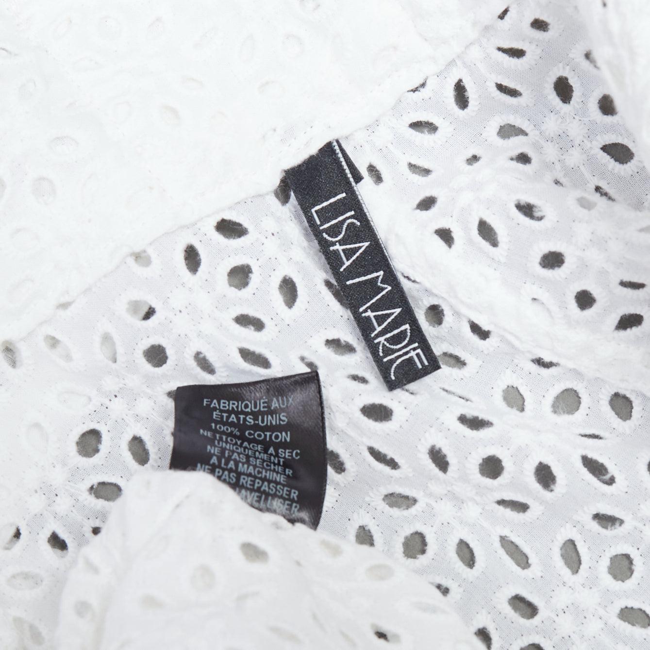 LISA MARIE FERNANDEZ Beach white cotton embroidery anglais button down skirt XS For Sale 3