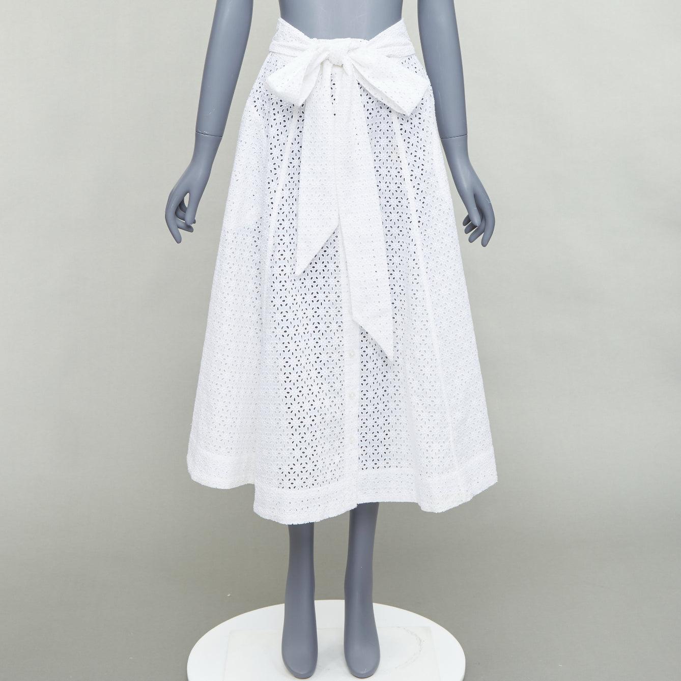 LISA MARIE FERNANDEZ Beach white cotton embroidery anglais button down skirt XS For Sale 4