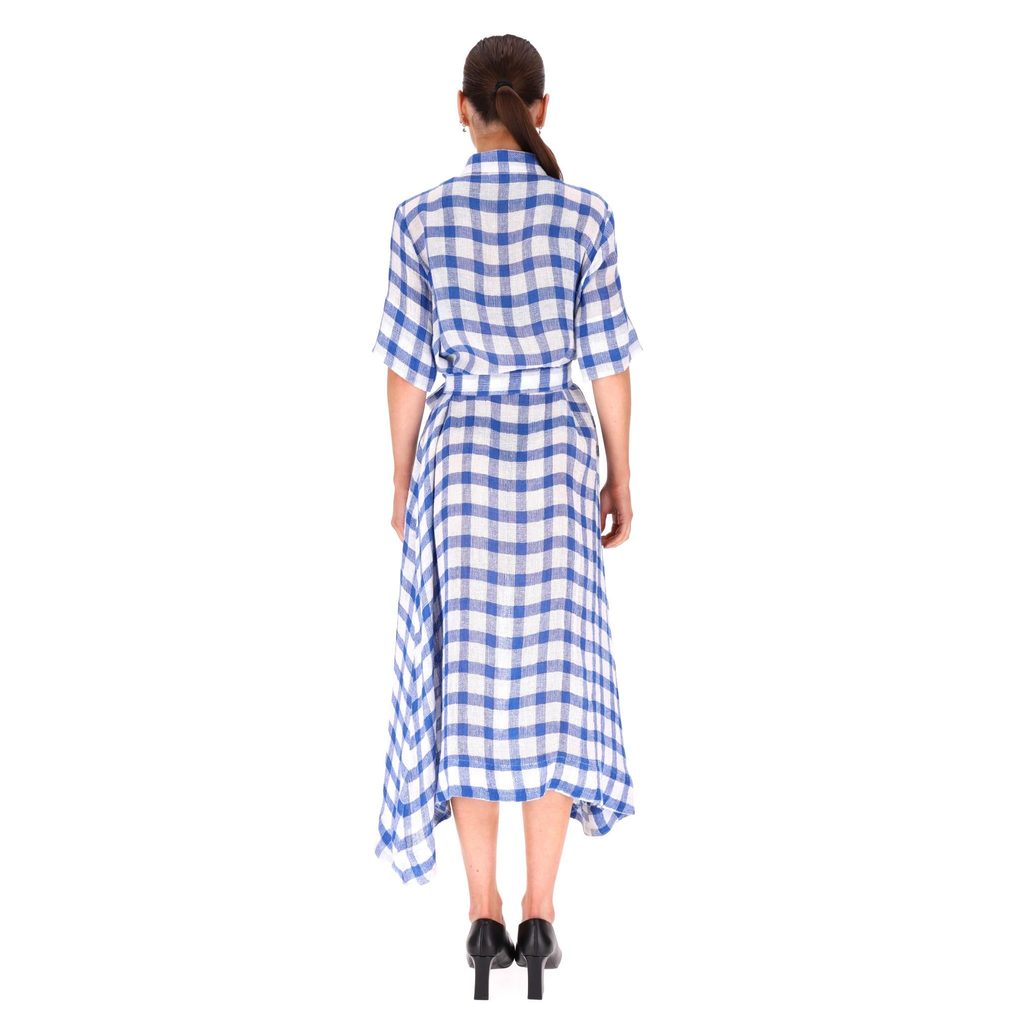 Lisa Marie Fernandez Belted Gingham Linen Dress In Excellent Condition In London, GB