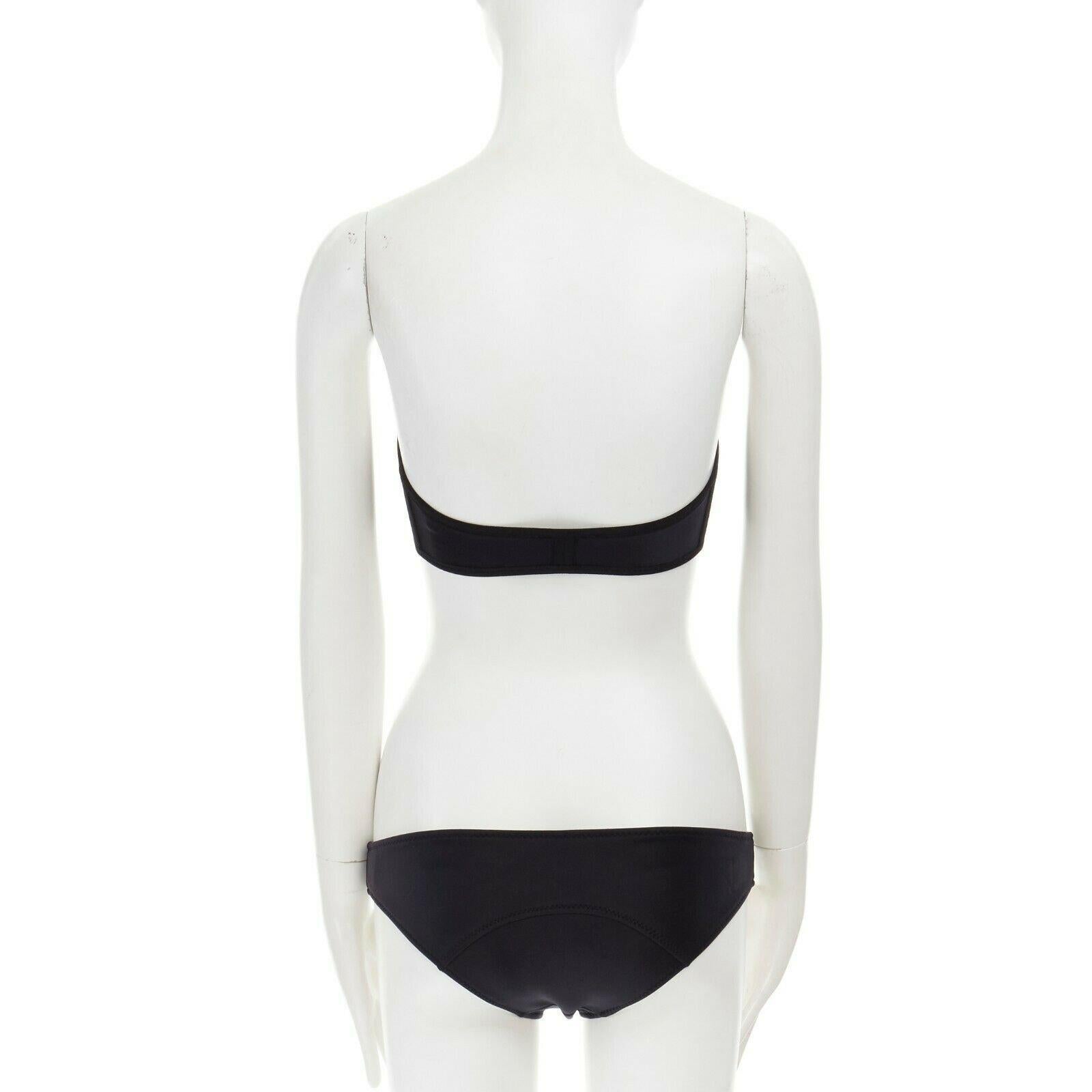 Black LISA MARIE FERNANDEZ black scuba zip front strapless 2 piece bikini set
