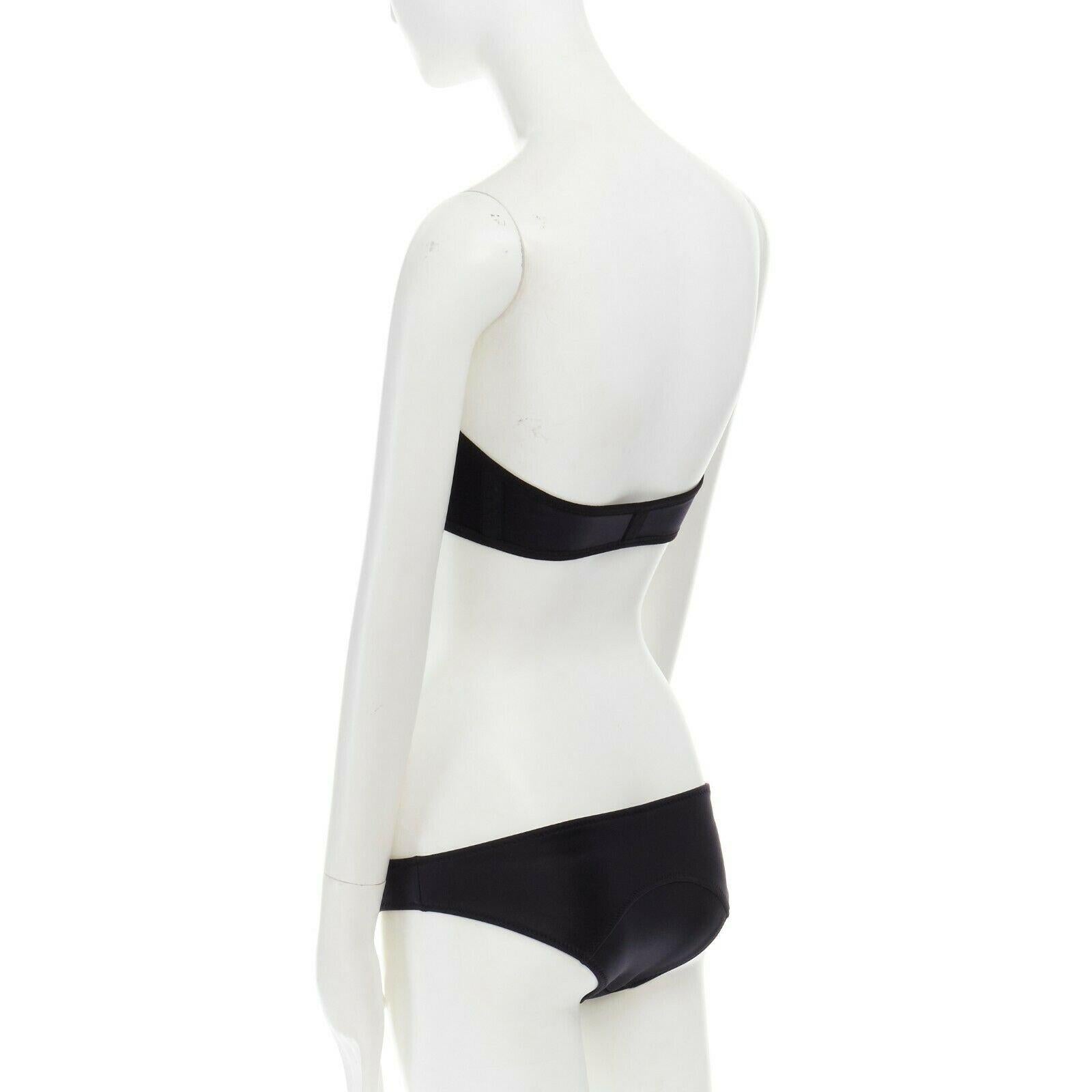LISA MARIE FERNANDEZ black scuba zip front strapless 2 piece bikini set In Good Condition In Hong Kong, NT