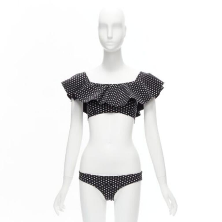 LISA MARIE FERNANDEZ schwarz weiß gepunktet Rüsche aus Schulter 2pc Bikini Sz.1 S im Angebot 5
