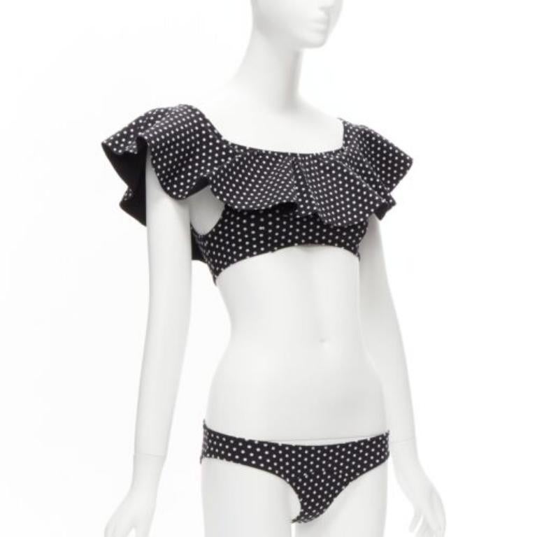 LISA MARIE FERNANDEZ schwarz weiß gepunktet Rüsche aus Schulter 2pc Bikini Sz.1 S (Grau) im Angebot