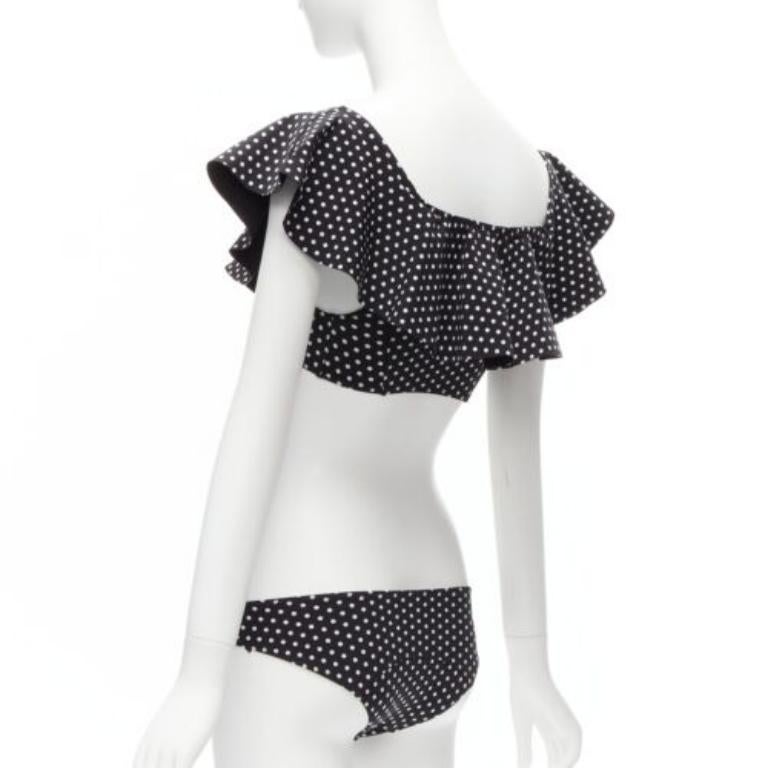 LISA MARIE FERNANDEZ schwarz weiß gepunktet Rüsche aus Schulter 2pc Bikini Sz.1 S im Angebot 1