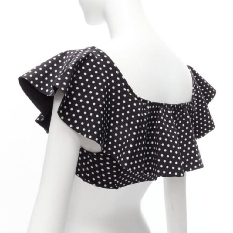 LISA MARIE FERNANDEZ schwarz weiß gepunktet Rüsche aus Schulter 2pc Bikini Sz.1 S im Angebot 2