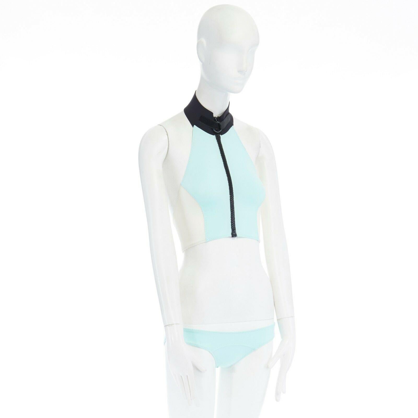 LISA MARIE FERNANDEZ Lisa Marie halter zip sky blue white crop 2 piece bikini In Good Condition In Hong Kong, NT