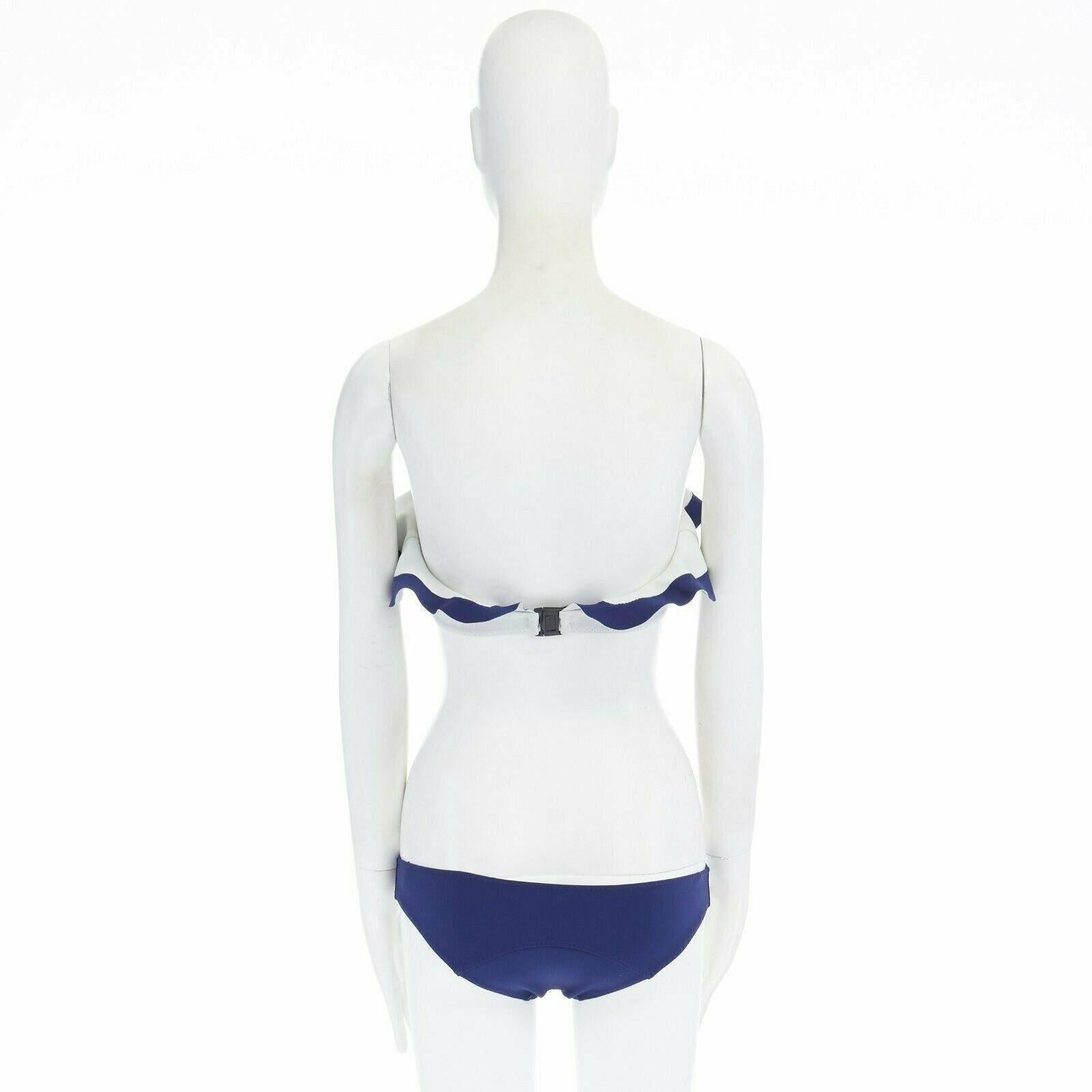 Gray LISA MARIE FERNANDEZ Mira Flounce blue white ruffle bandeau 2 piece bikini