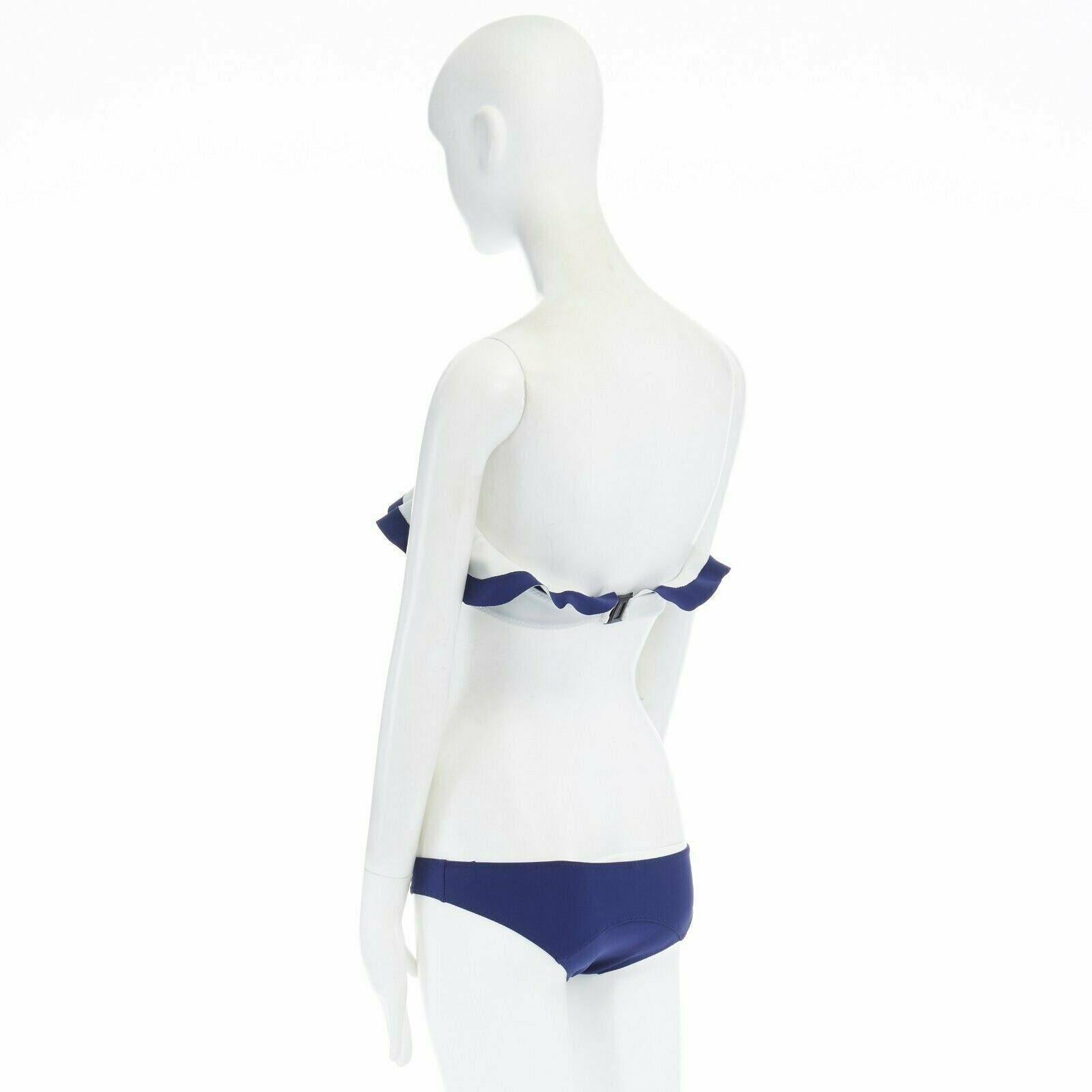 LISA MARIE FERNANDEZ Mira Flounce blue white ruffle bandeau 2 piece bikini In Good Condition In Hong Kong, NT