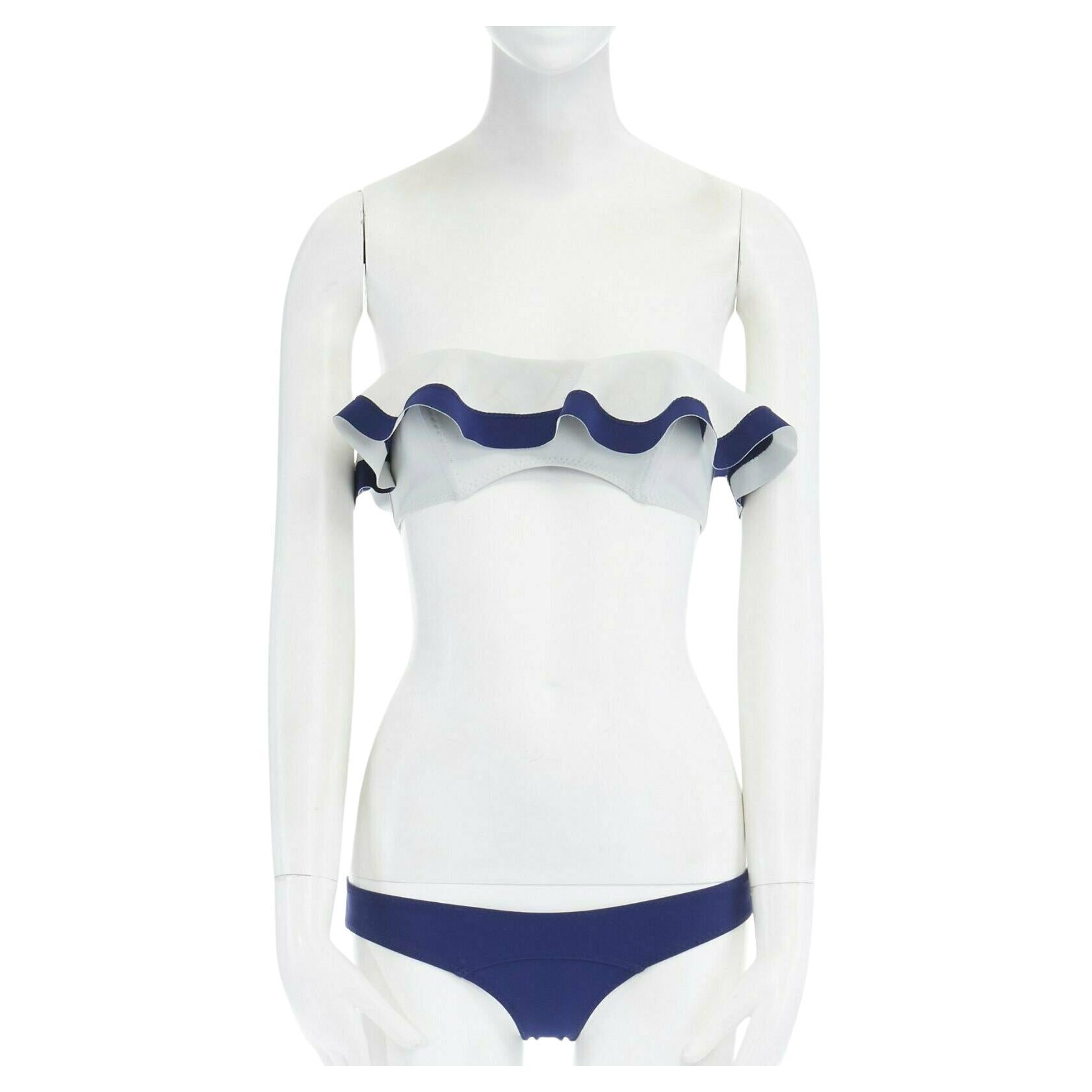 LISA MARIE FERNANDEZ Mira Flounce blue white ruffle bandeau 2 piece bikini