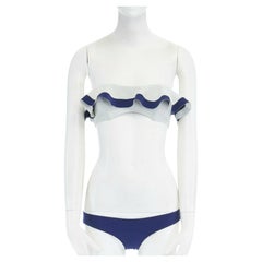 LISA MARIE FERNANDEZ Mira Flounce blue white ruffle bandeau 2 piece bikini
