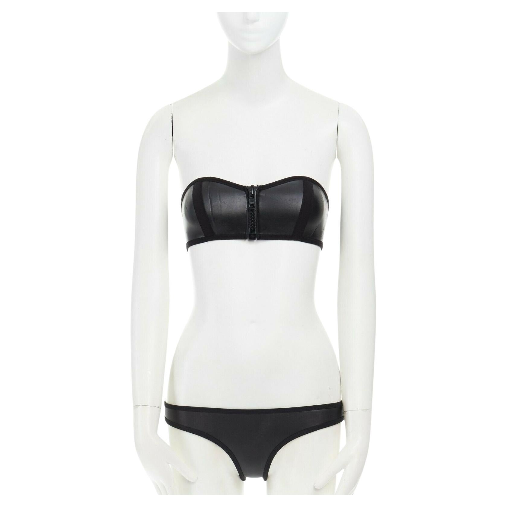 LISA MARIE FERNANDEZ Natalie black sheen zip front bandeau 2 piece bikini Sz. 1