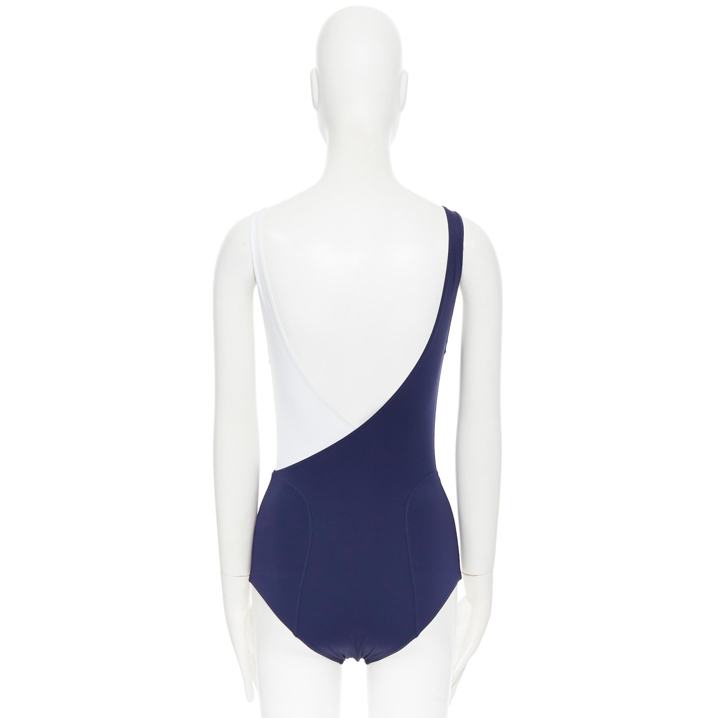 Gray LISA MARIE FERNANDEZ navy blue white crossover plunge neck one piece swimsuit XS