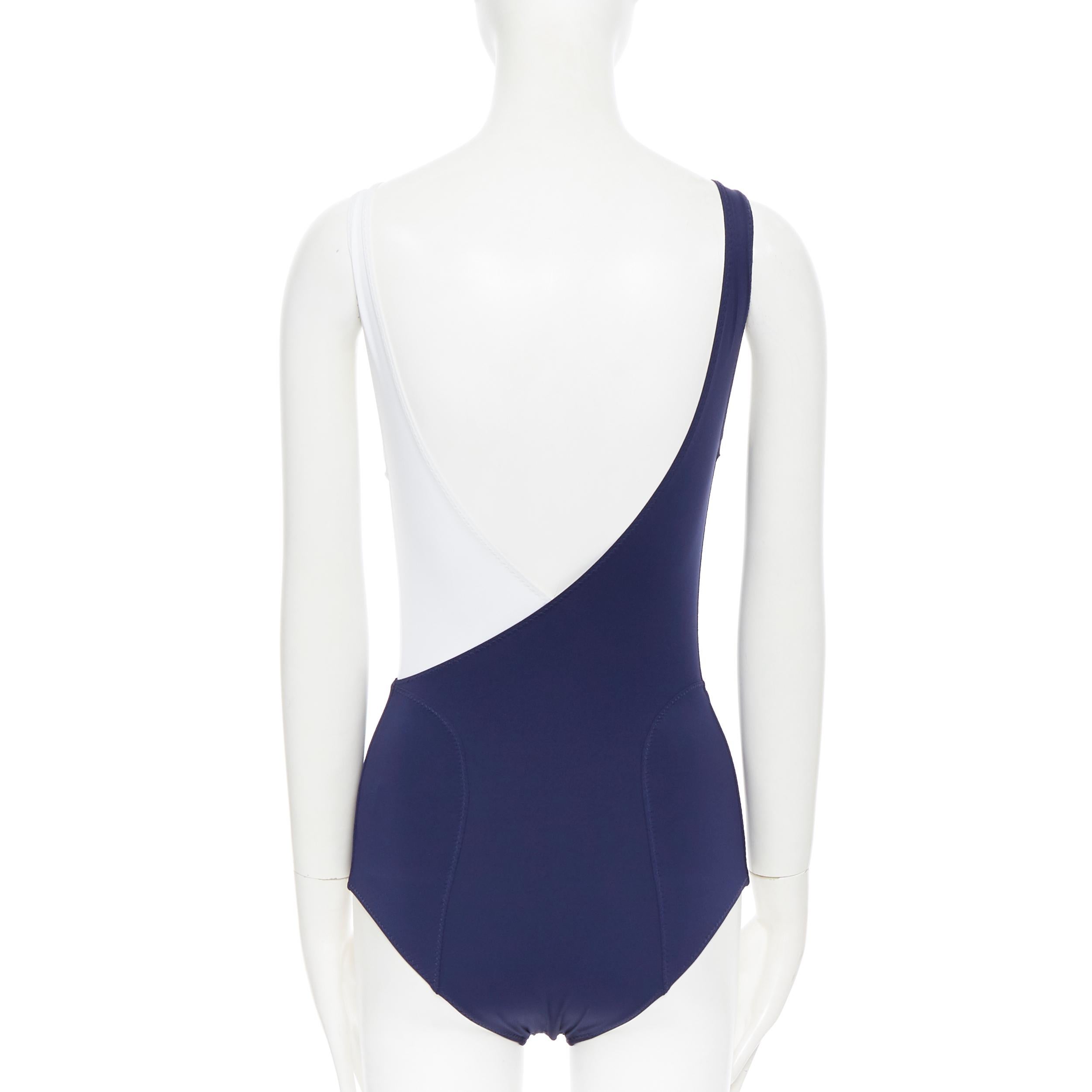 LISA MARIE FERNANDEZ navy blue white crossover plunge neck one piece swimsuit XS In Good Condition In Hong Kong, NT