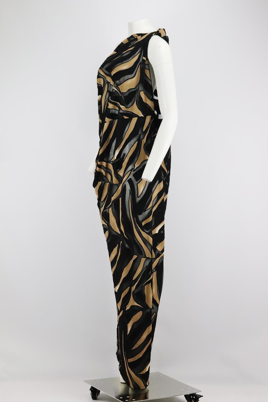 Black Lisa Marie Fernandez One Shoulder Printed Devoré Crepe Maxi Dress Uk 10