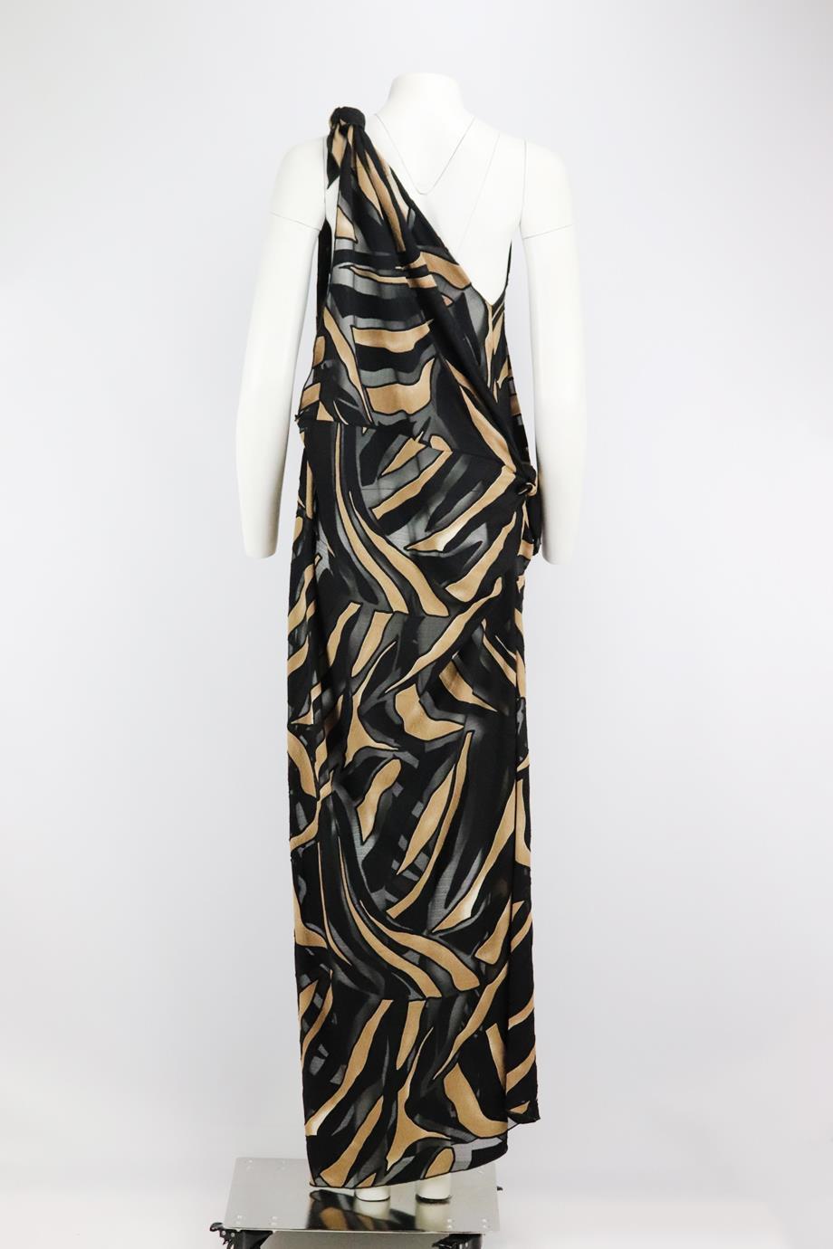 Lisa Marie Fernandez One Shoulder Printed Devoré Crepe Maxi Dress Uk 10 In Excellent Condition In London, GB