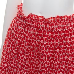 LISA MARIE FERNANDEZ red cotton embroidery eyelet ruffle tiered midi skirt US2 S